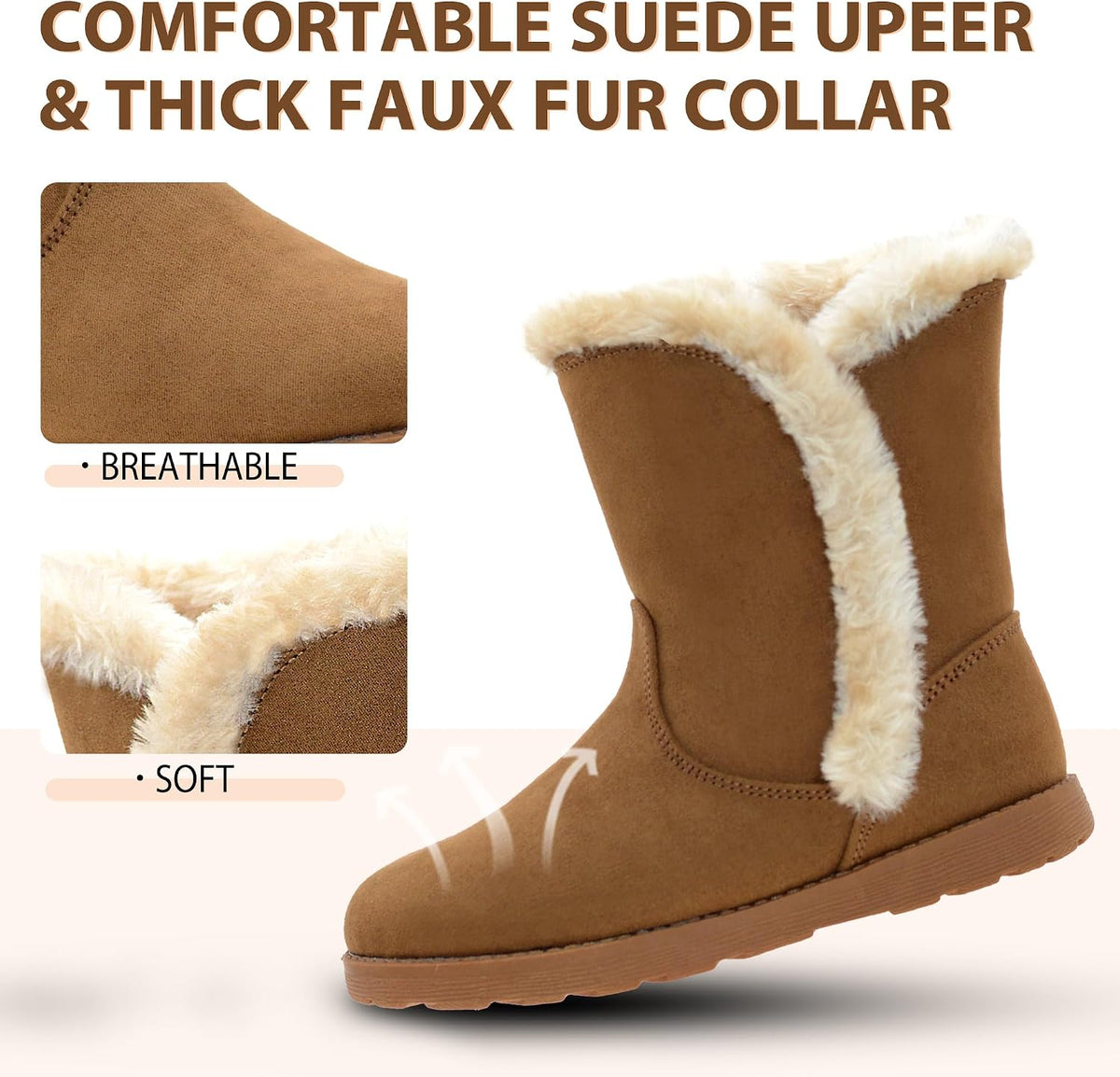 LseLom Girls Snow Boots Warm Faux Fur Lined Winter Boots with Non-Slip Sole Cute Lightweight Ankle Bootie for Toddler/Little Big Kids