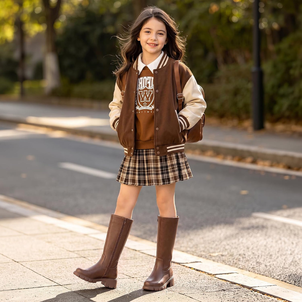 Athlefit Girls Knee High Boots Kids Chunky Heel Boots