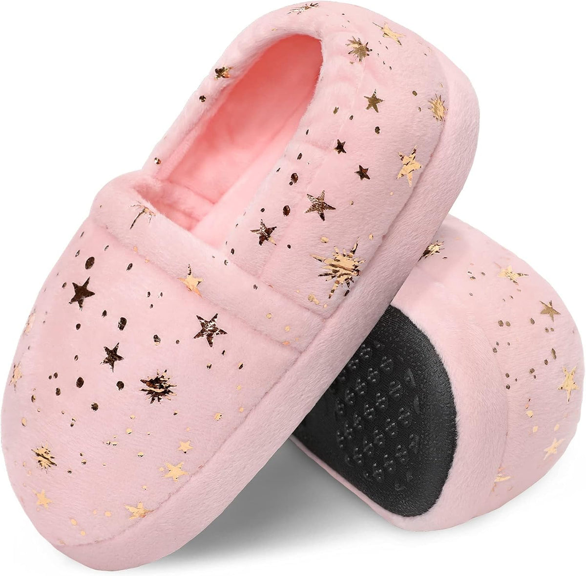 Bigwow Girls House Slippers Cozy Memory Foam Indoor Outdoor Shoes with Non-Slip Sole Star Print for Toddler Little Kids (Pink/Navy Blue)