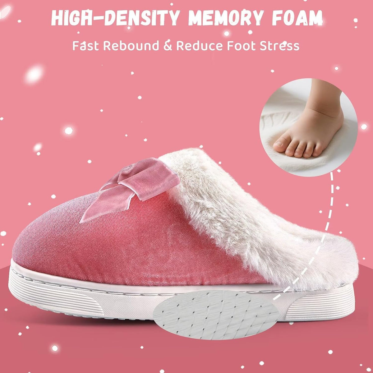 IceUnicorn Girls Slippers Cute Bow Kids Warm House Shoes
