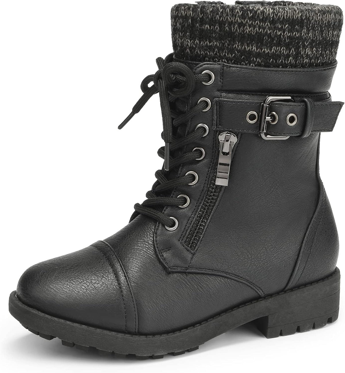 DREAM PAIRS Girl's Combat Lace up Mid Calf Boots