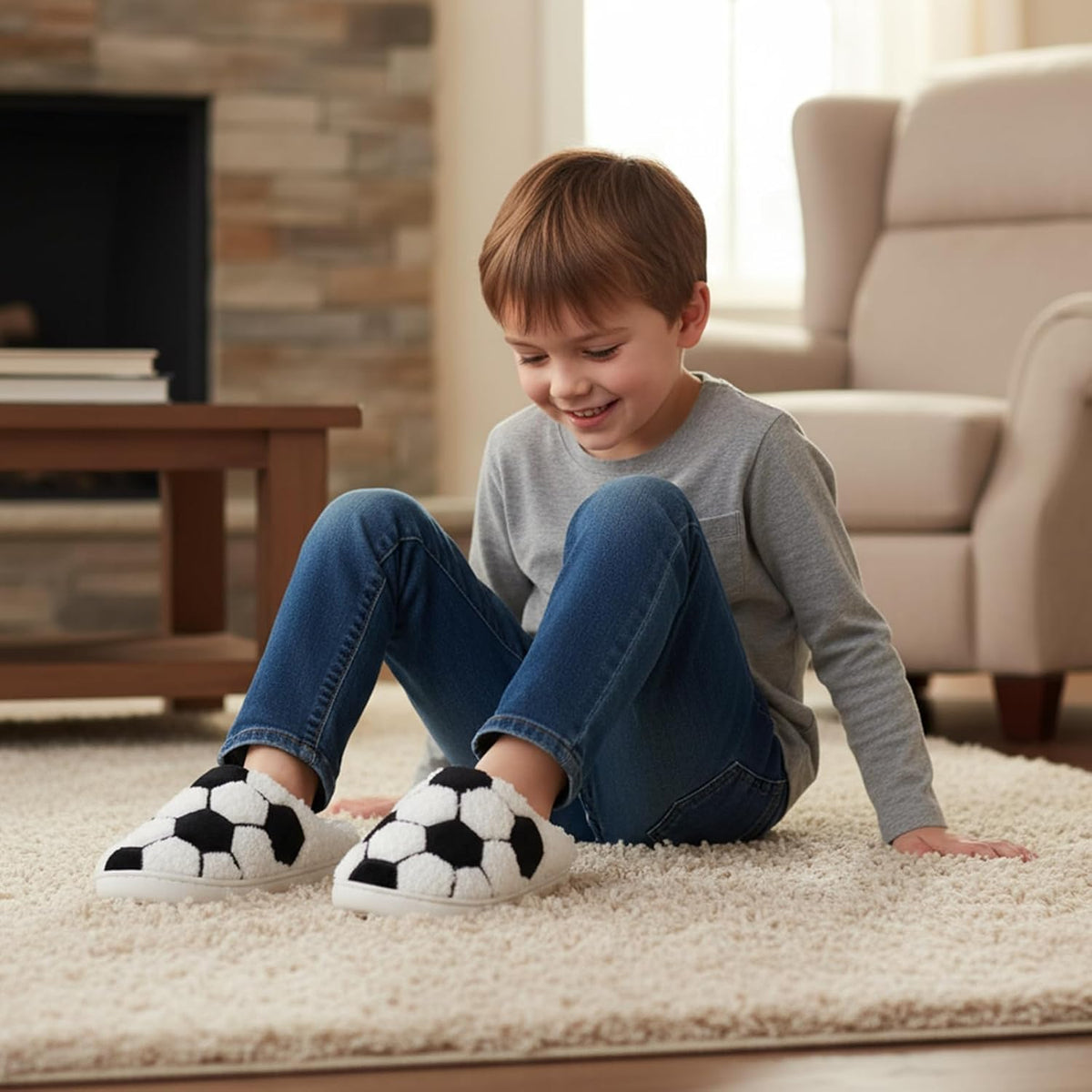 Kids Slippers Boys Girls Warm Winter House Slippers Fuzzy Soft Plush Bedroom Non-Slip Memory Foam Home Shoes