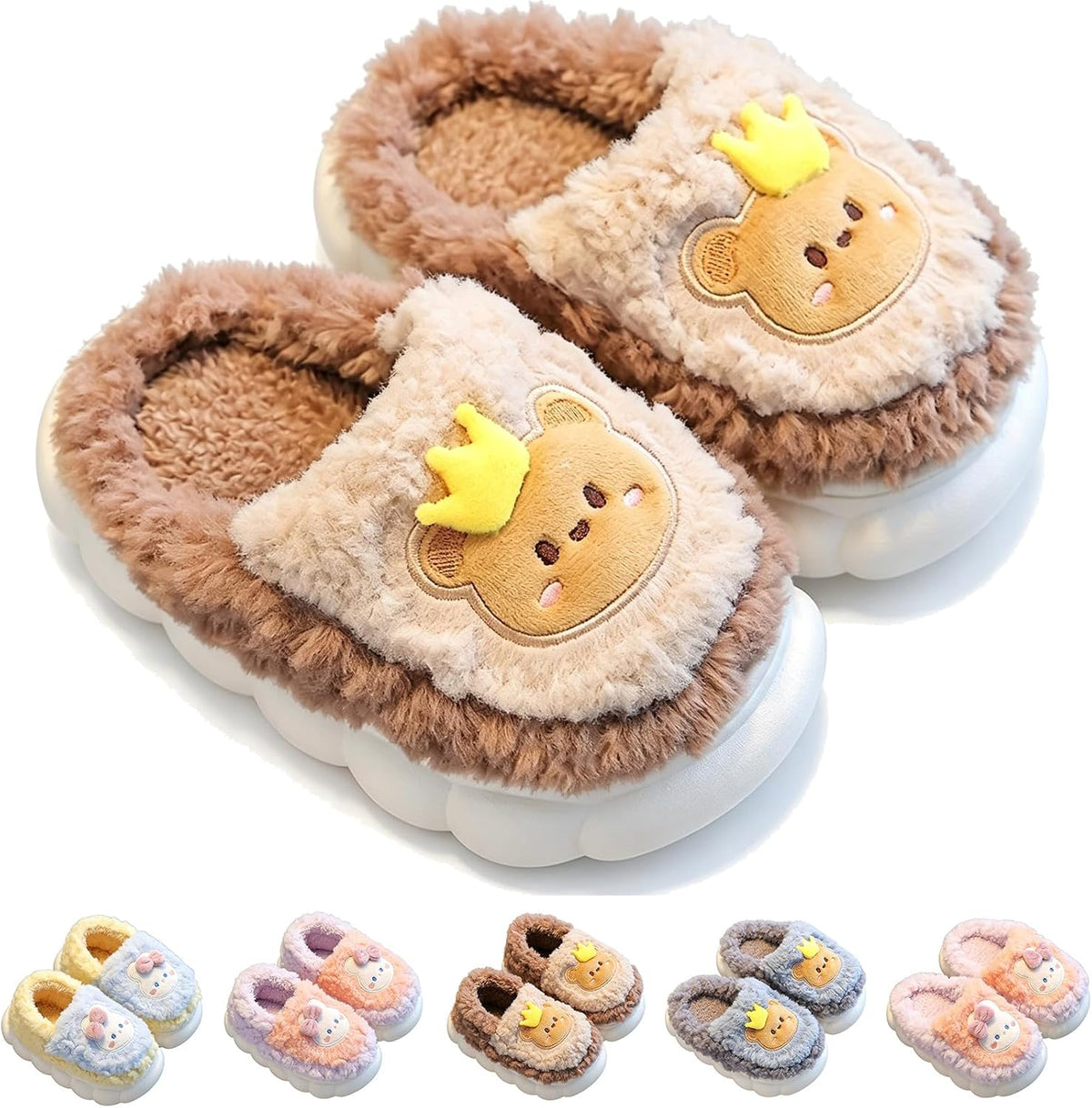 Winter Comfort Non Slip Warm Fuzzy Cute Cartoon Slippers for Kids Boy Gilrs