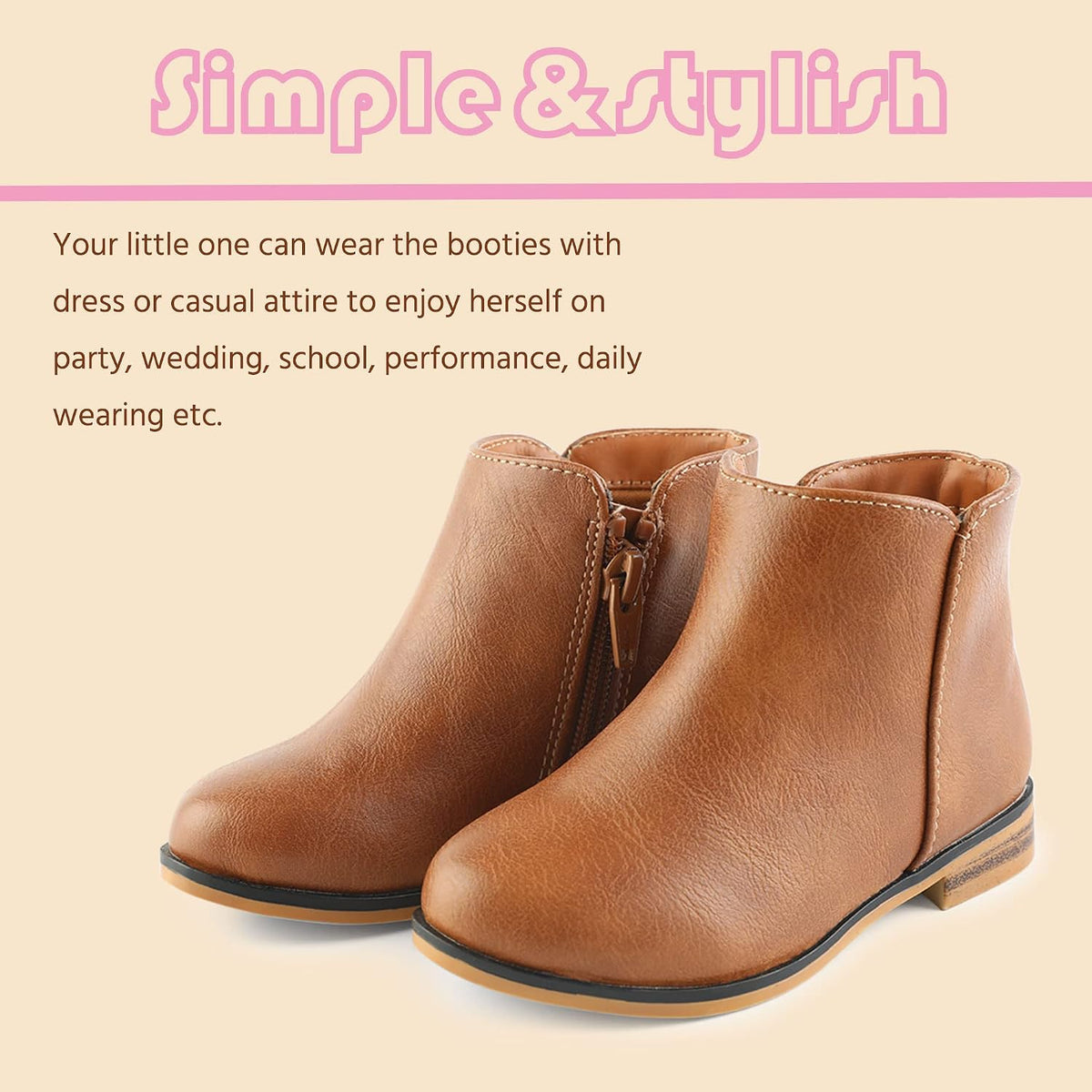 Girls Boots Kids Ankle Boots With Zipper Dress Boot Low Heels Booties for Toddler Little Kids