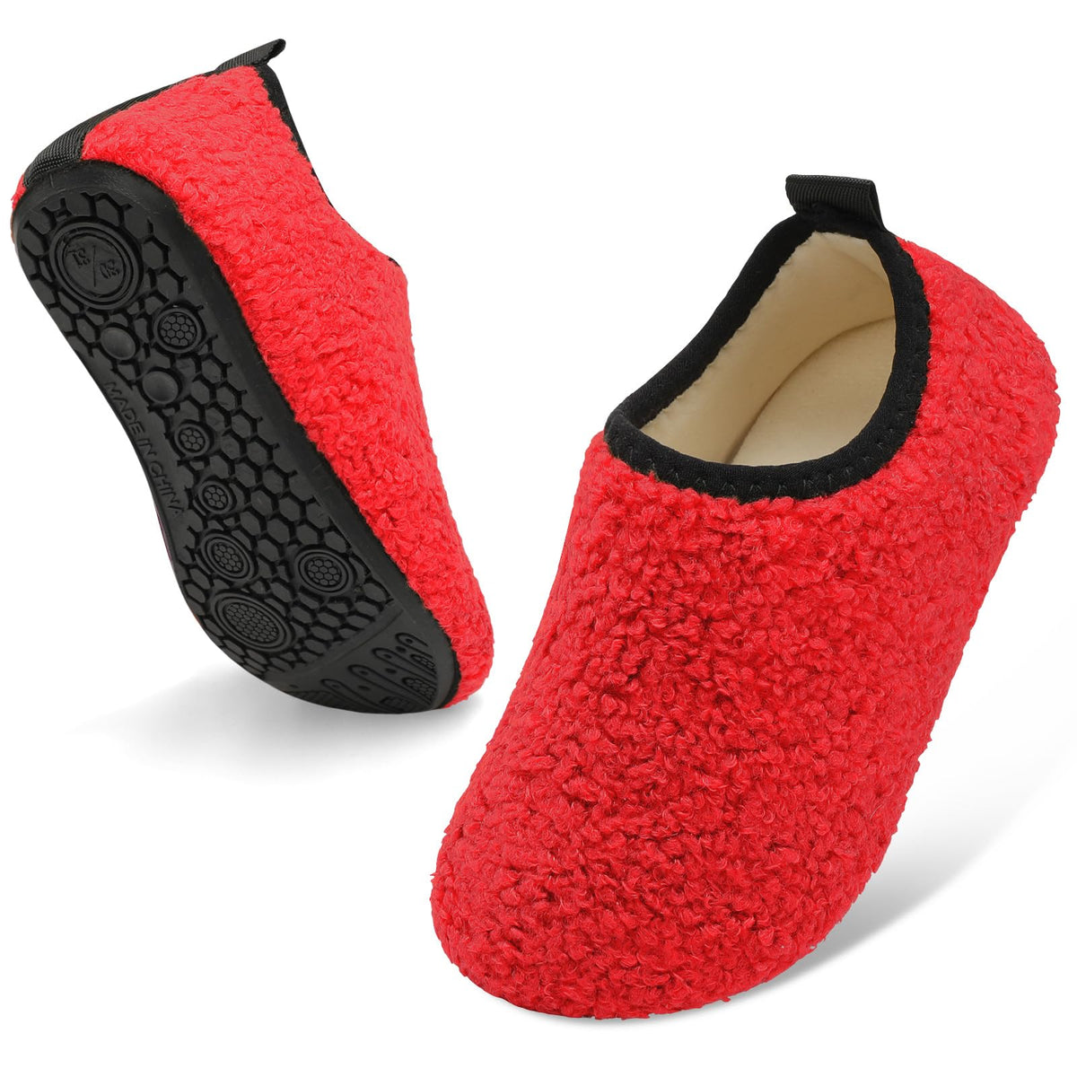 QFH Toddler Slippers Boys Girls Indoor Comfy Slippers Kids Barefoot Walking Shoes with Soft Velvet Lining Winter Warm Sock Shoes