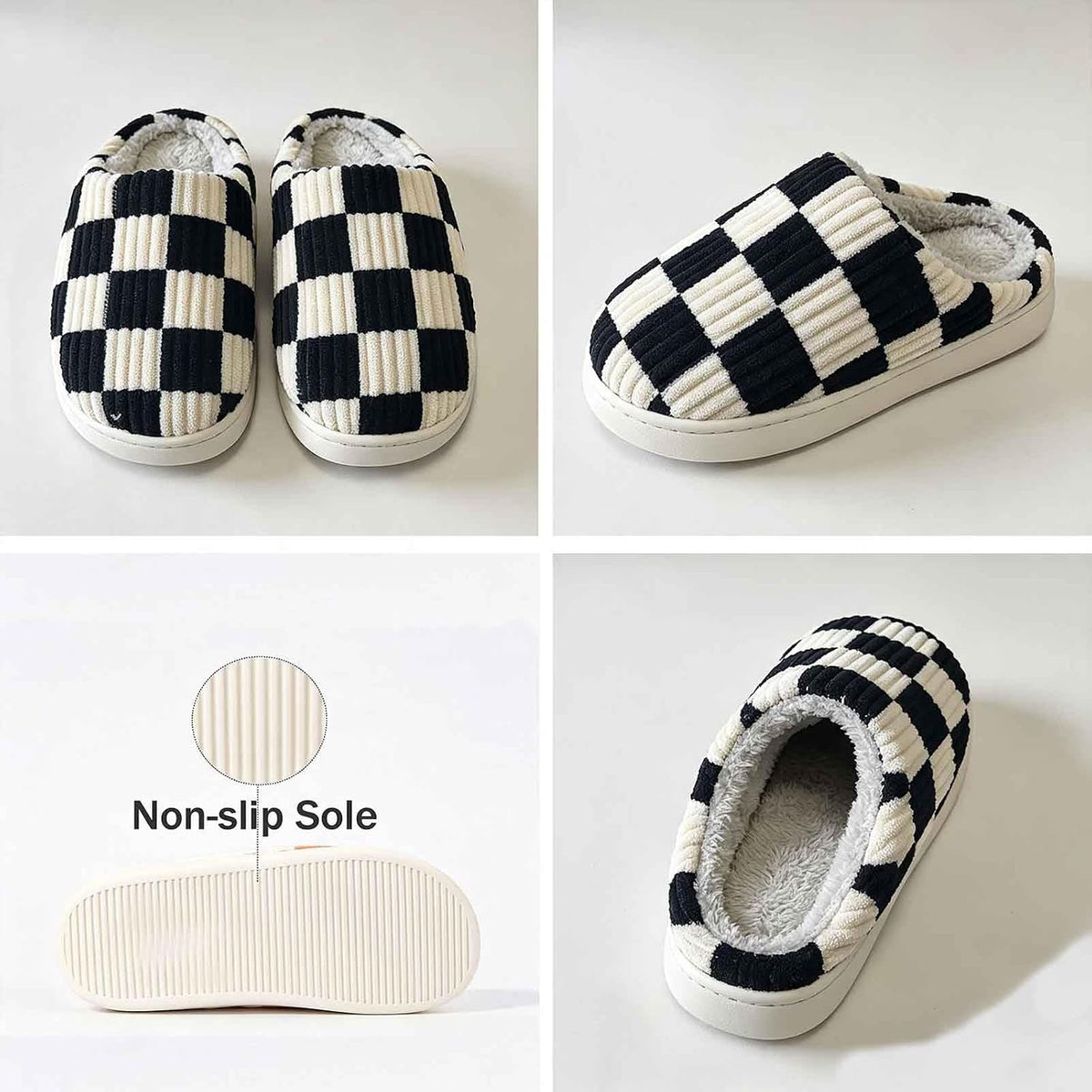 Kids Checkered Slippers for Girls and Boys, Cozy Corduroy Fuzzy House Shoes with Warm Fleece Lining, Soft Memory Foam Indoor Slip on Bedroom Loafers for Toddler Little Big Kid