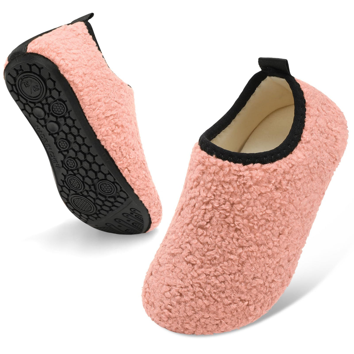 QFH Toddler Slippers Boys Girls Indoor Comfy Slippers Kids Barefoot Walking Shoes with Soft Velvet Lining Winter Warm Sock Shoes