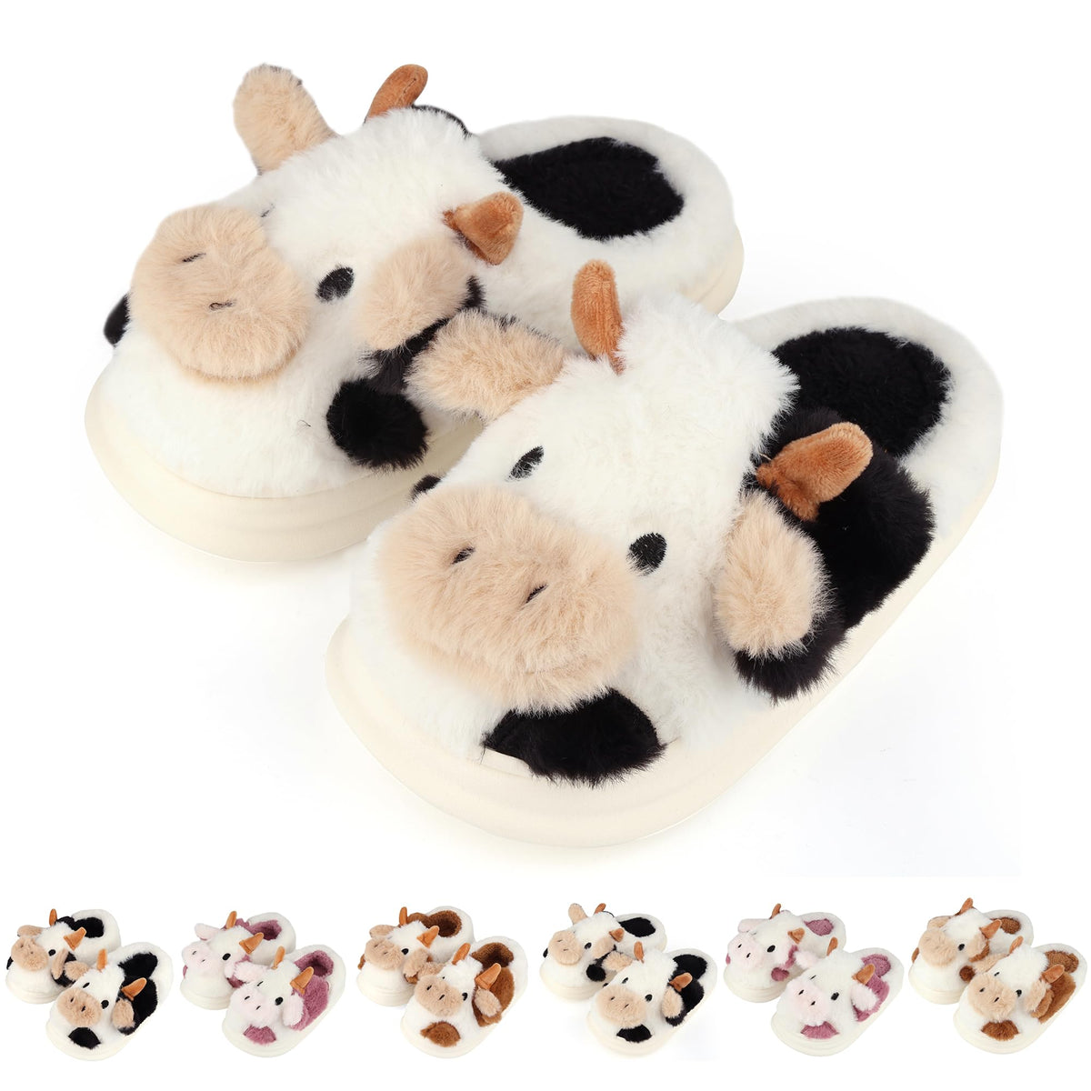 Kids Cow Slippers Toddler Boys Girls Soft Plush House Slippers Cute Animal Winter Comfy Warm Fuzzy Memory Foam Non-slip Indoor Outdoor Shoes