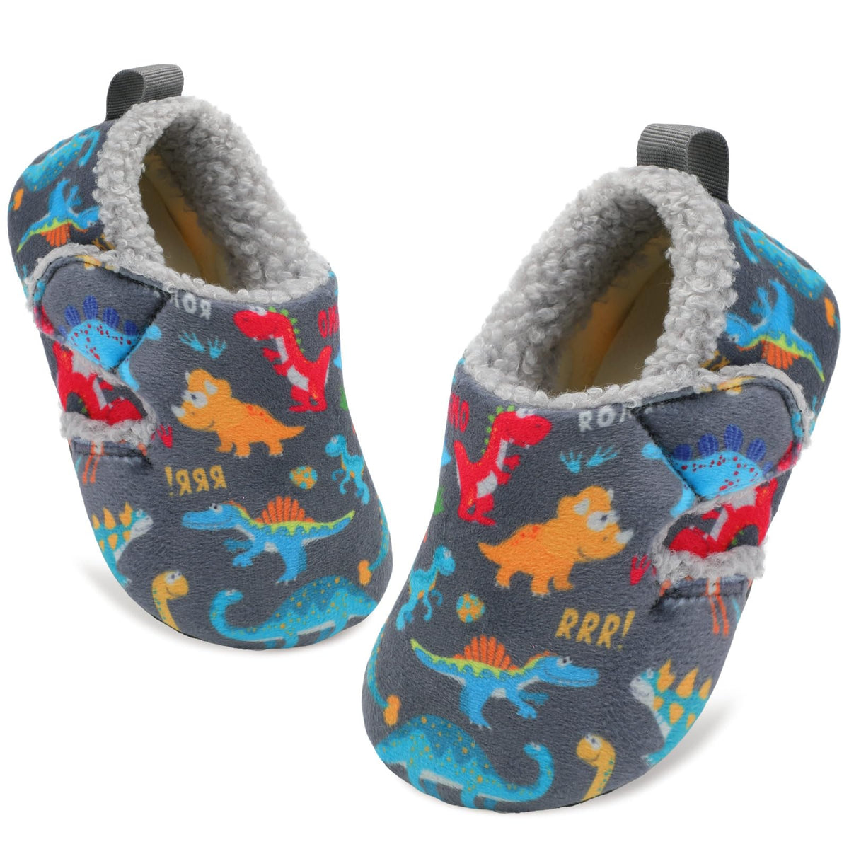 JOINFREE Toddler Slippers Boys Girls Adjustable House Shoes Barefoot Sock Shoes with Rubber Sole Baby Comfort Warm Indoor Outdoor Walking Shoe