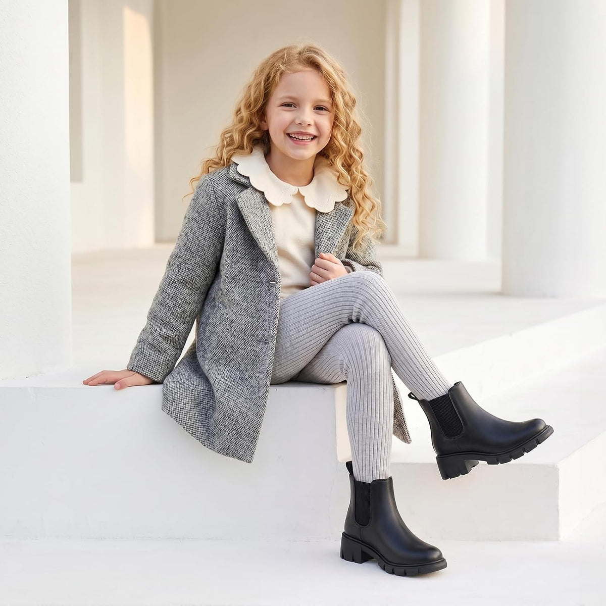 Athlefit Girls Ankle Boots Kids Chunky Chelsea Booties