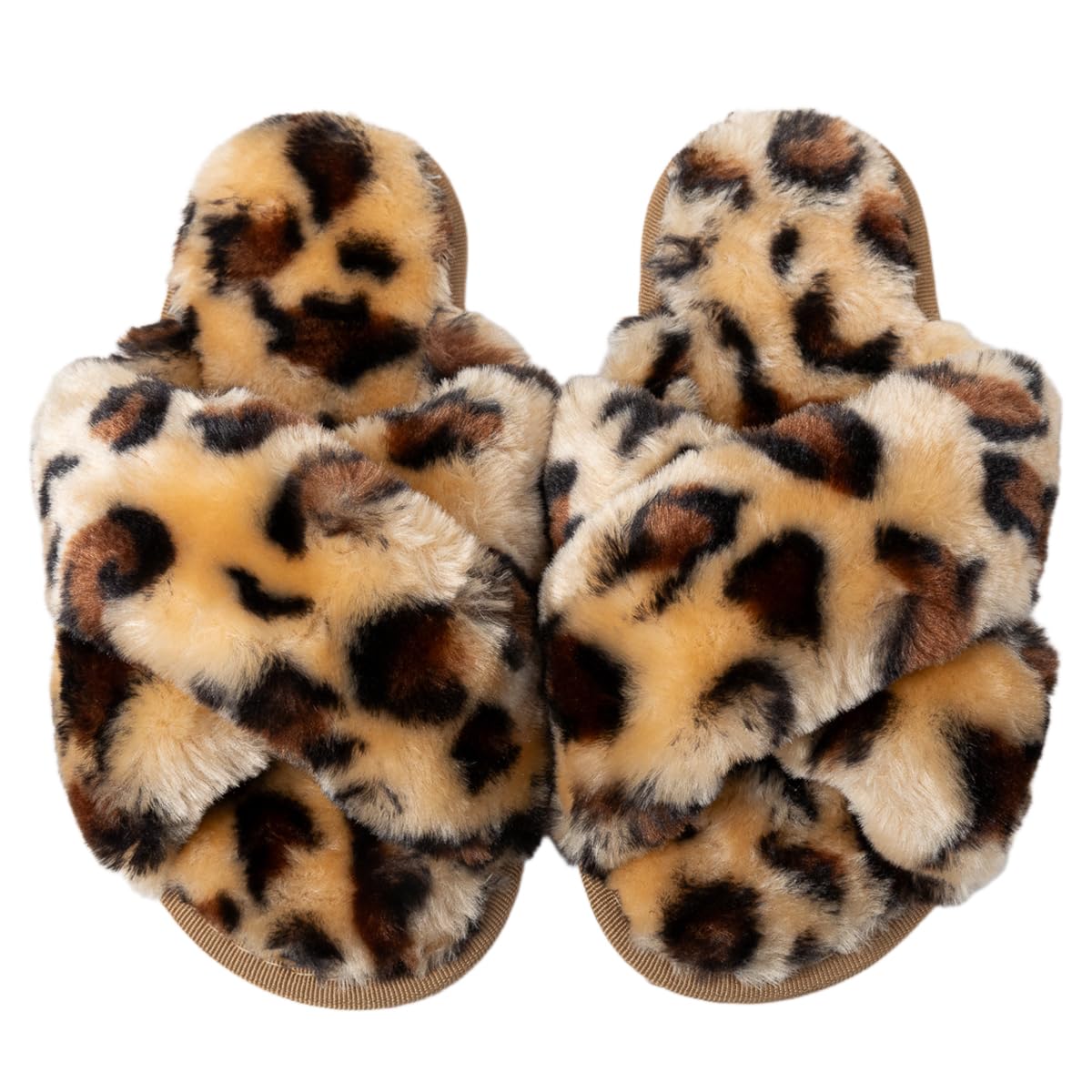 Enteer Girls Fluffy Slippers Memory Foam Soft Plush Cross Band House Shoes Indoor Outdoor Slip On