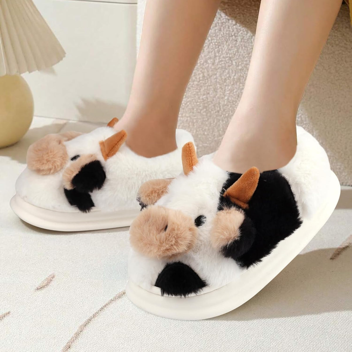 Kids Cow Slippers Toddler Boys Girls Soft Plush House Slippers Cute Animal Winter Comfy Warm Fuzzy Memory Foam Non-slip Indoor Outdoor Shoes