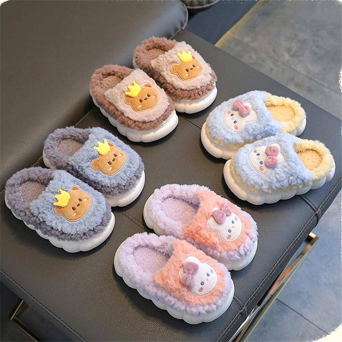 Winter Comfort Non Slip Warm Fuzzy Cute Cartoon Slippers for Kids Boy Gilrs