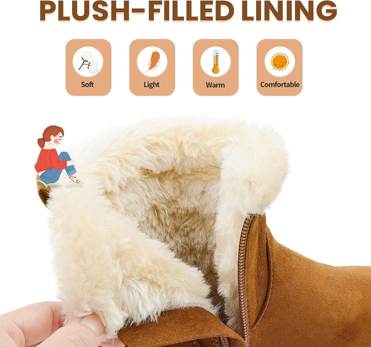 LseLom Girls-Boots-Warm-Ankle-Winter-Boots Kids Soft Plush Lining Fur Collar with Zipper Snow Bootie Indoor Outdoor Shoes for Toddler Little Big Kids Girls