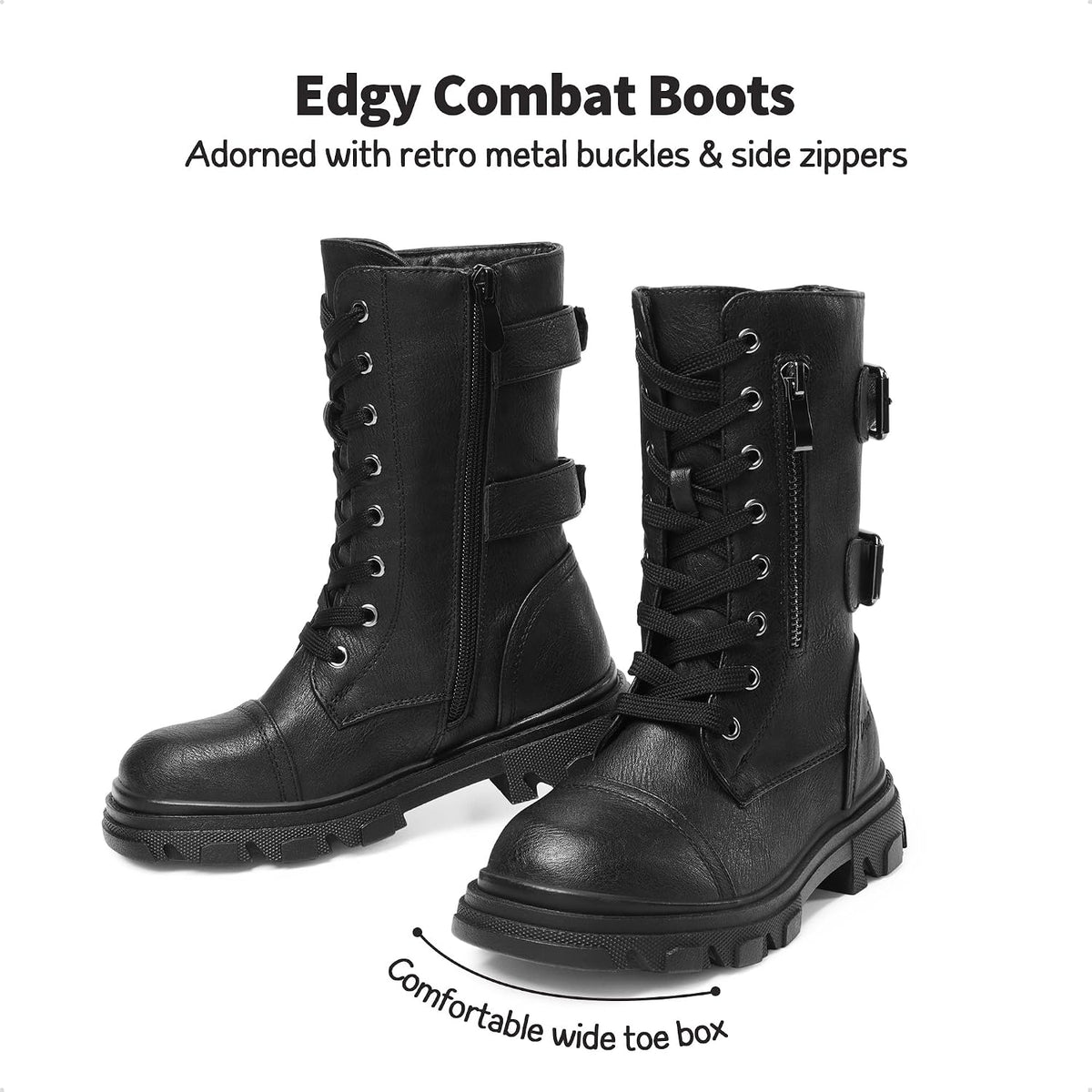 DREAM PAIRS Girls Combat Ankle Boots