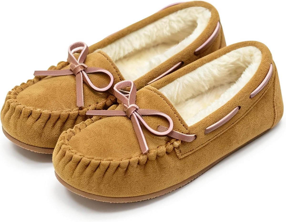 Vonair Girls Slippers Faux Fur Moccasin House Shoes Bow