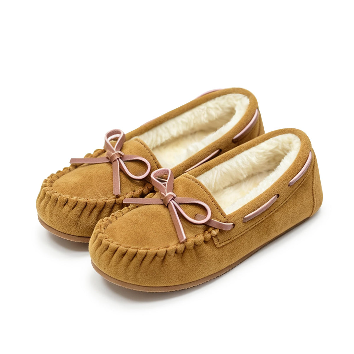 Vonair Girls Slippers Faux Fur Moccasin House Shoes Bow