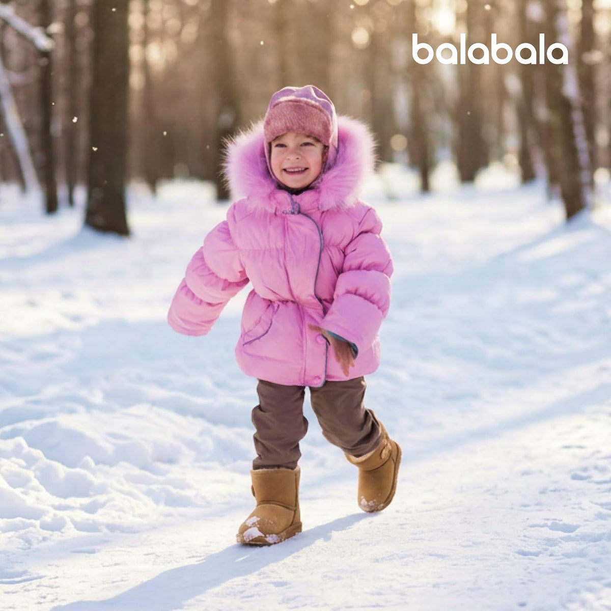 Balabala Kids Water-Resistant Snow Boots, Winter, Warm, Faux Fur, Suede