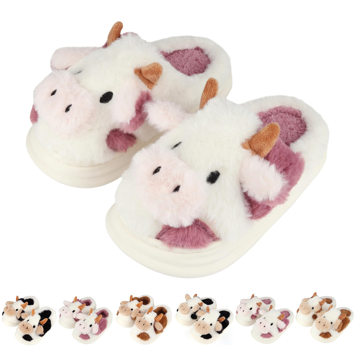 Kids Cow Slippers Toddler Boys Girls Soft Plush House Slippers Cute Animal Winter Comfy Warm Fuzzy Memory Foam Non-slip Indoor Outdoor Shoes