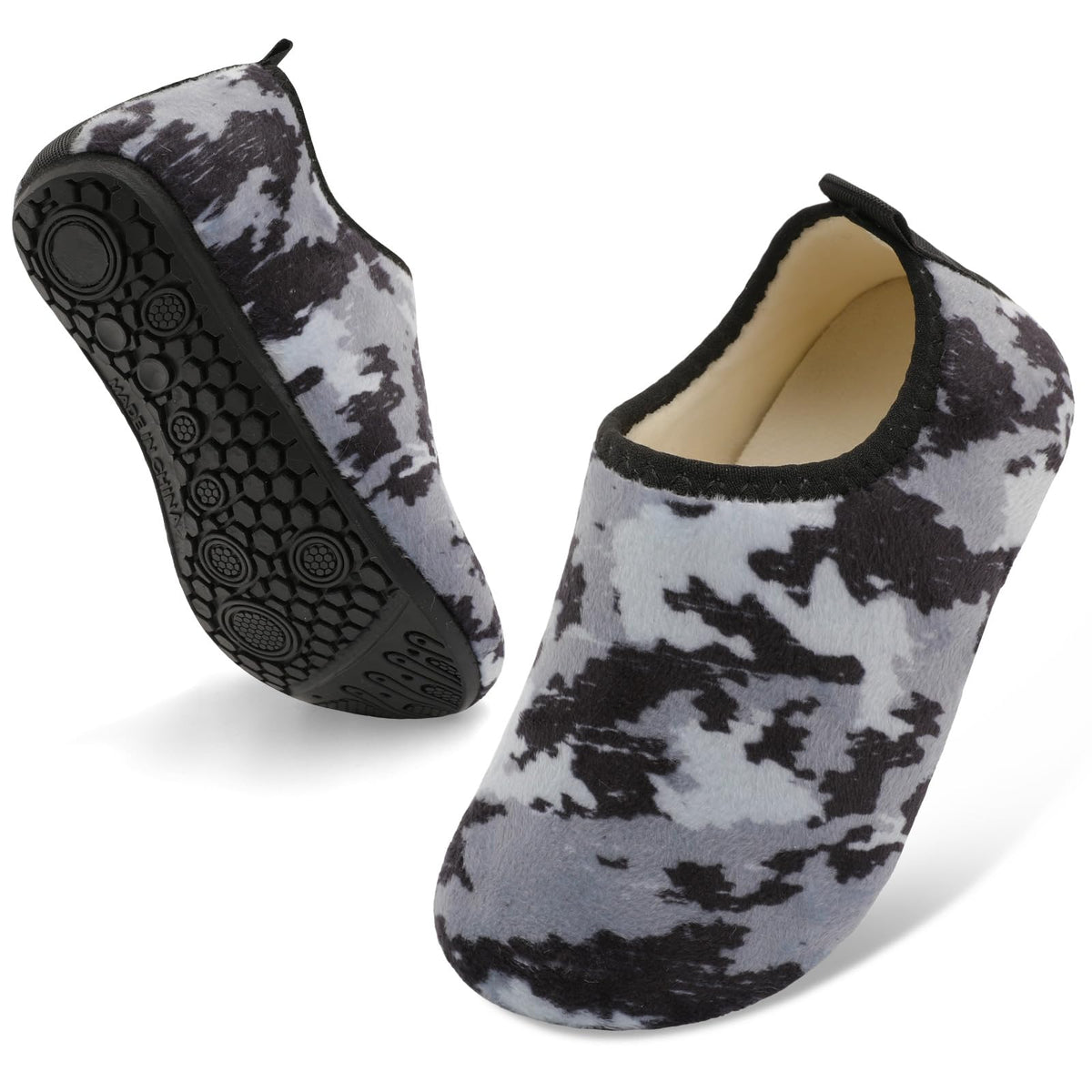 QFH Toddler Slippers Boys Girls Indoor Comfy Slippers Kids Barefoot Walking Shoes with Soft Velvet Lining Winter Warm Sock Shoes