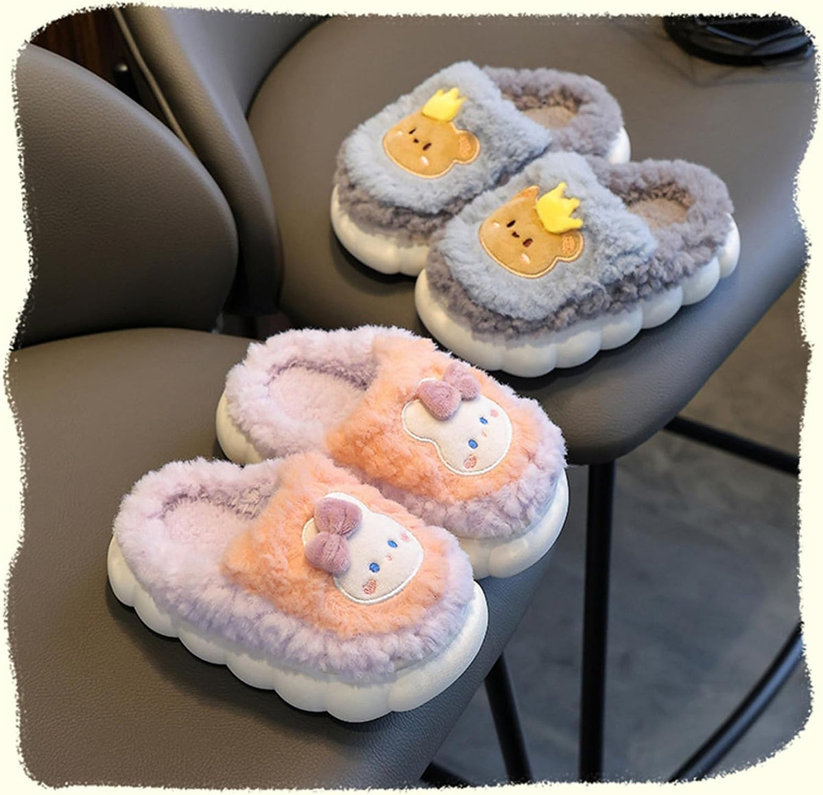 Winter Comfort Non Slip Warm Fuzzy Cute Cartoon Slippers for Kids Boy Gilrs