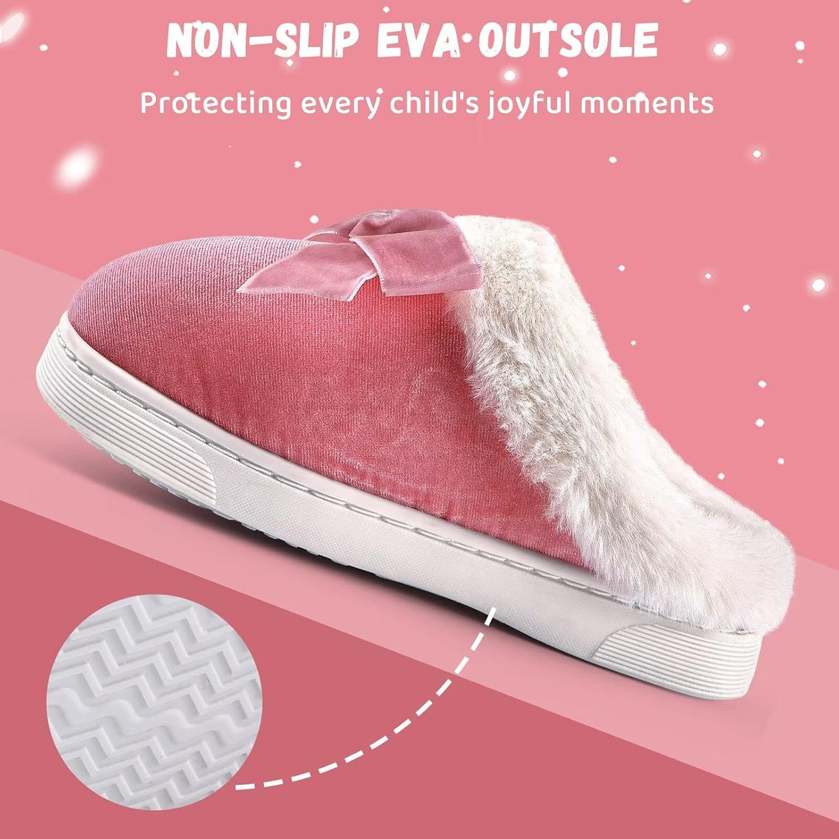 IceUnicorn Girls Slippers Cute Bow Kids Warm House Shoes