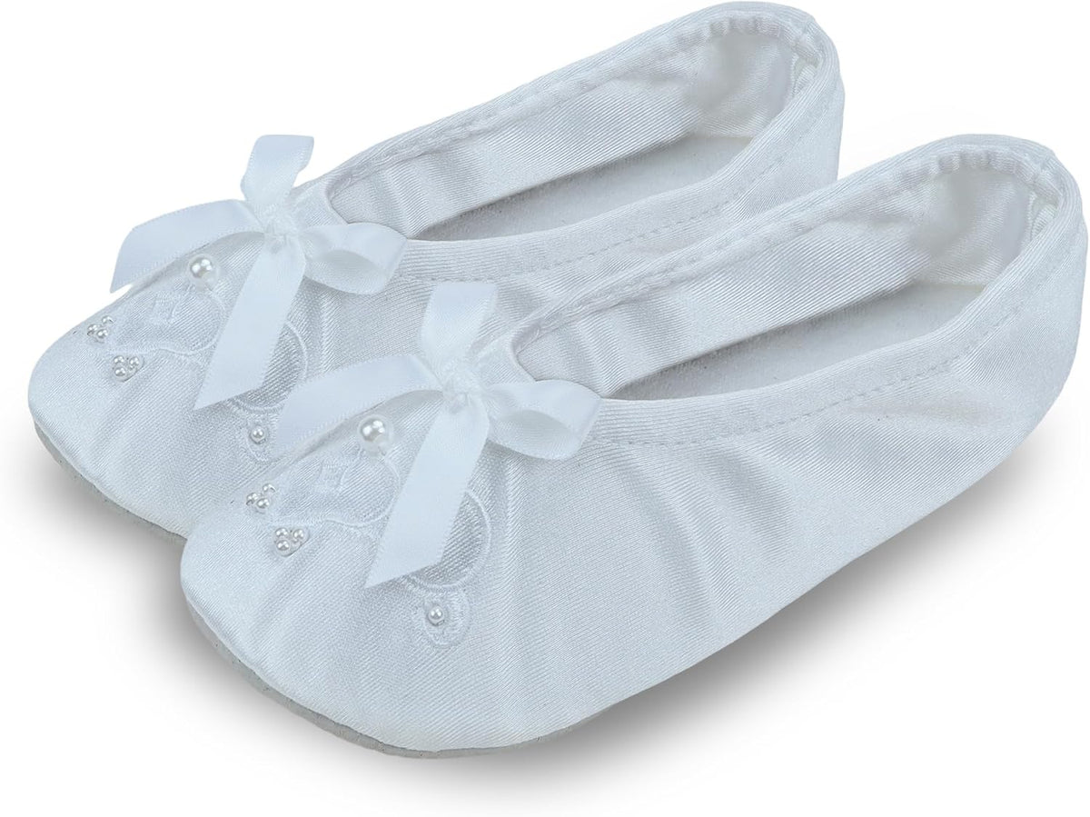 isotoner Girl's Satin Ballerina with Embroidered Pearl