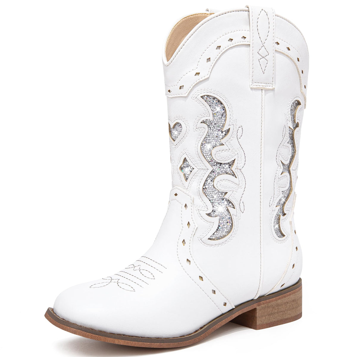 LAURMOSA Kids Cowgirl Boots for Girls Western Square Toe Girls Sparkle Boots Zipper Mid Calf Low Heel Horse Riding for Toddler Little Big Kids