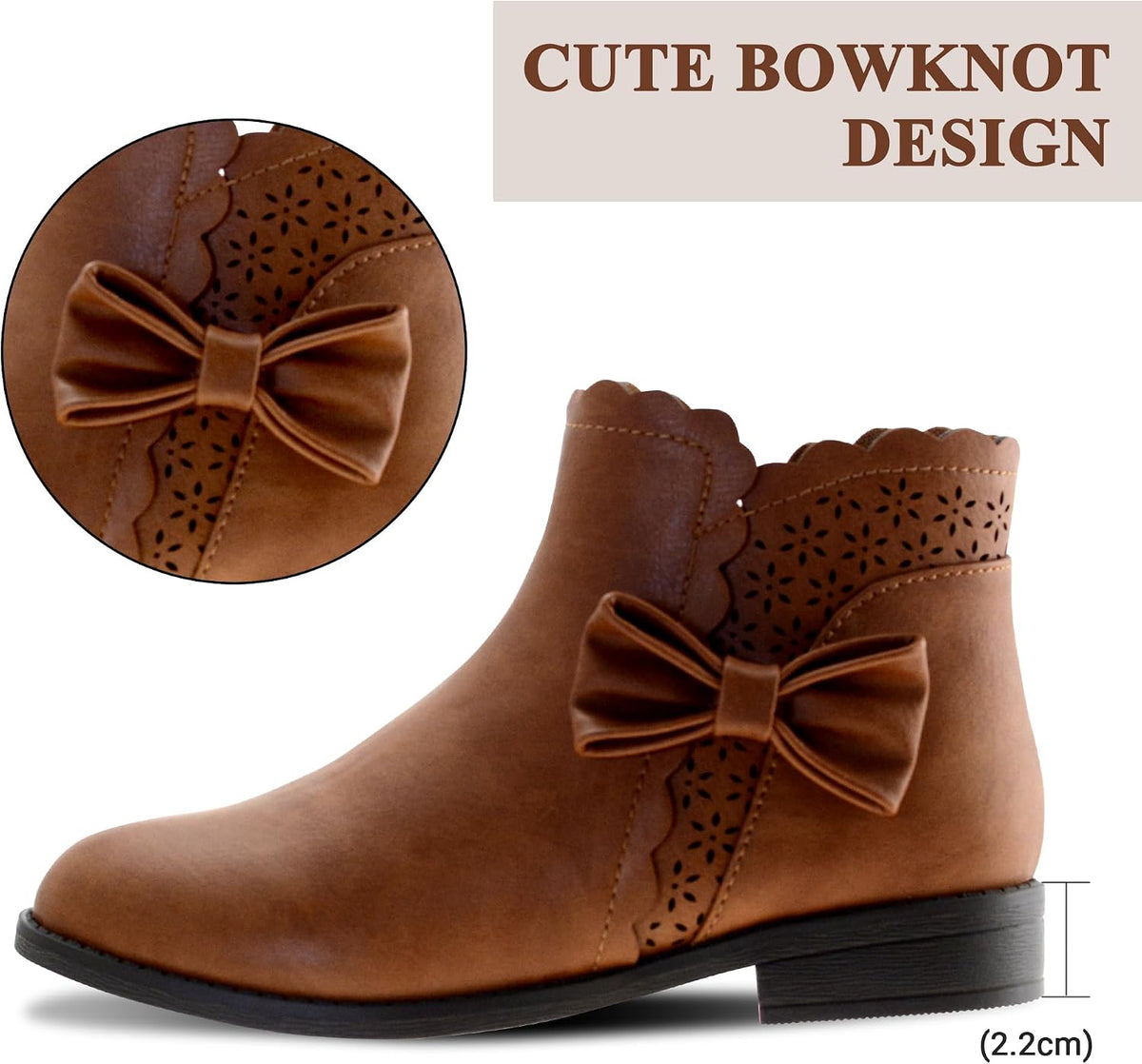 LseLom Girls Ankle Boots Kids Ankle Booties Bow Side Zipper Low Heel Outdoor Warm Shoes for Little Kids/Big Kids