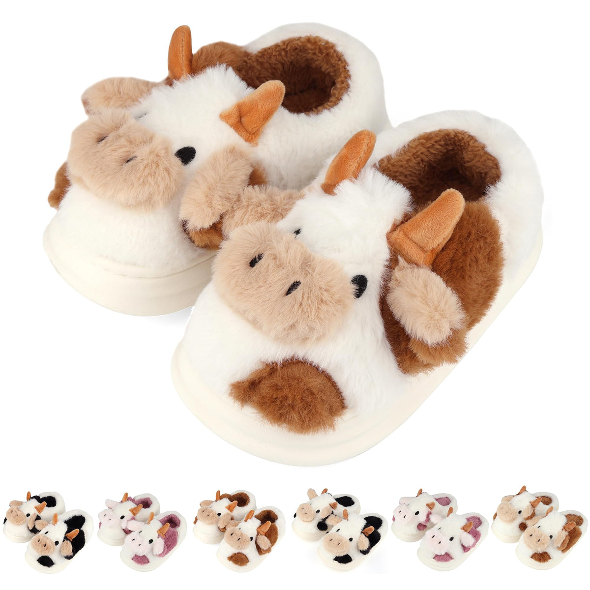 Kids Cow Slippers Toddler Boys Girls Soft Plush House Slippers Cute Animal Winter Comfy Warm Fuzzy Memory Foam Non-slip Indoor Outdoor Shoes