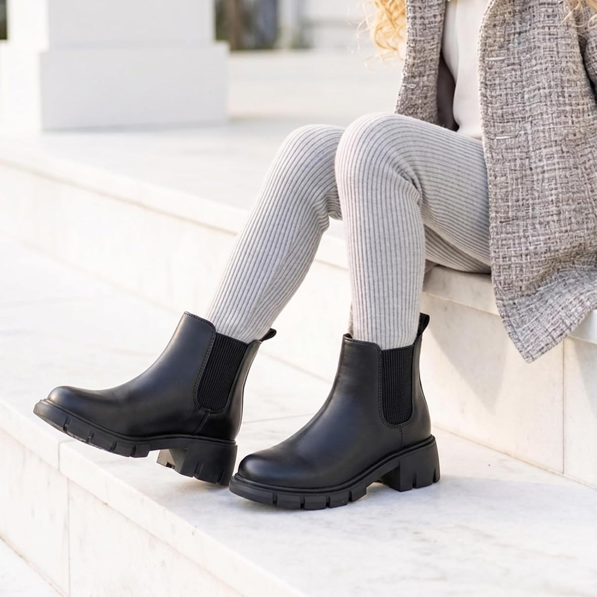 Athlefit Girls Ankle Boots Kids Chunky Chelsea Booties