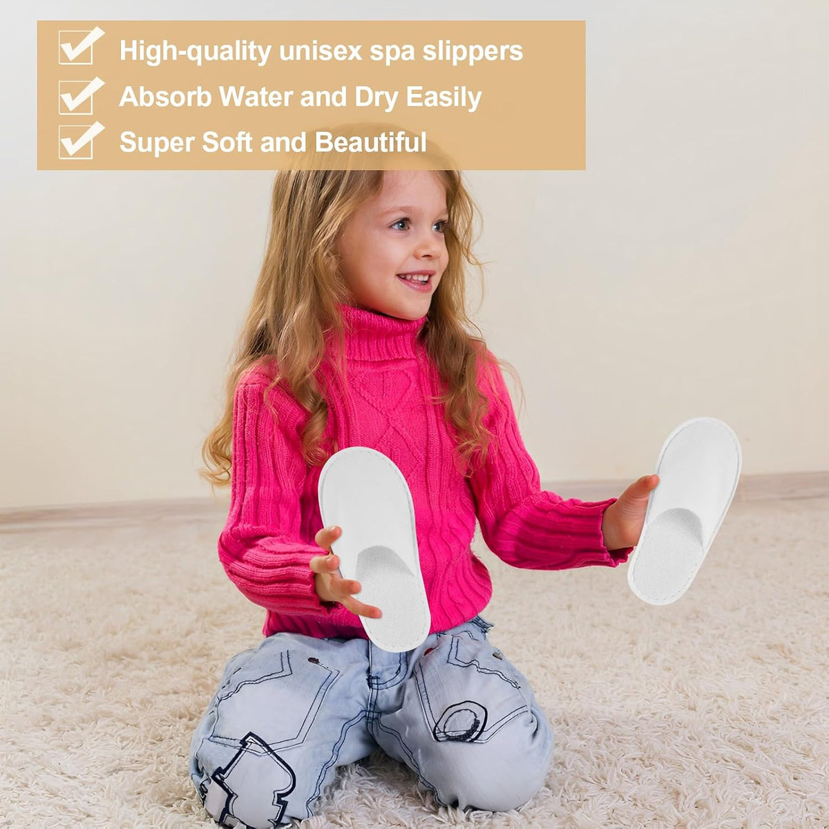6 Pairs of Spa Slippers for Kids Hotel Babouches Disposable Outdoor Travel Swimming Camping House Boys Girls Slipper Non-slip Soles for Children 6-10 Years Old