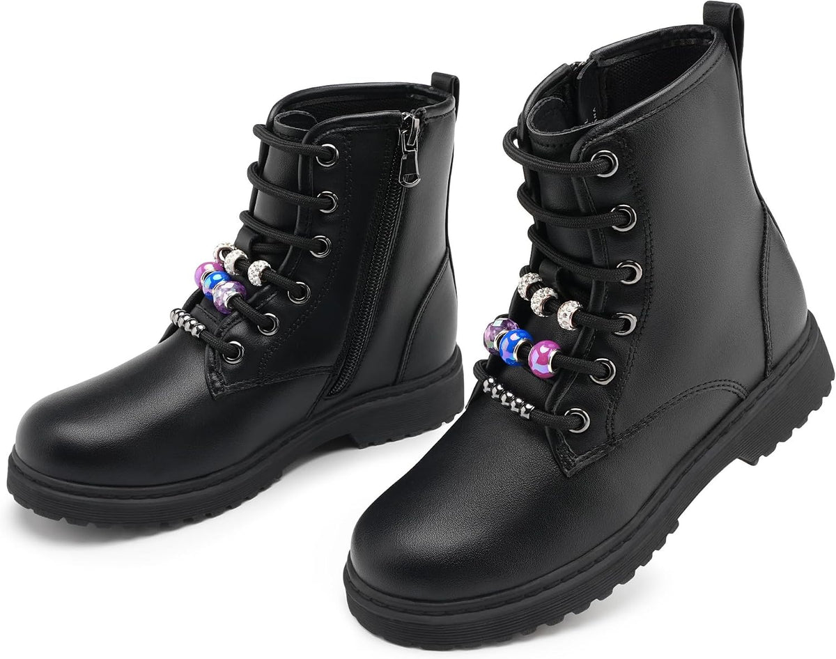 Stelle Girls Combat Boots with DIY Lace Up Zipper Ankle Boots