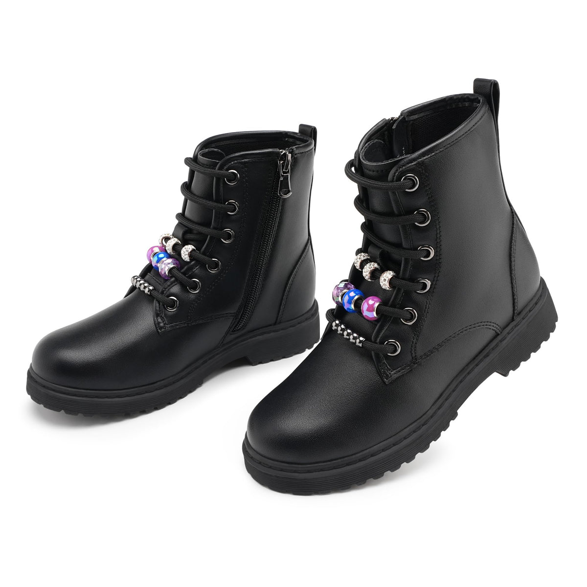 Stelle Girls Combat Boots with DIY Lace Up Zipper Ankle Boots