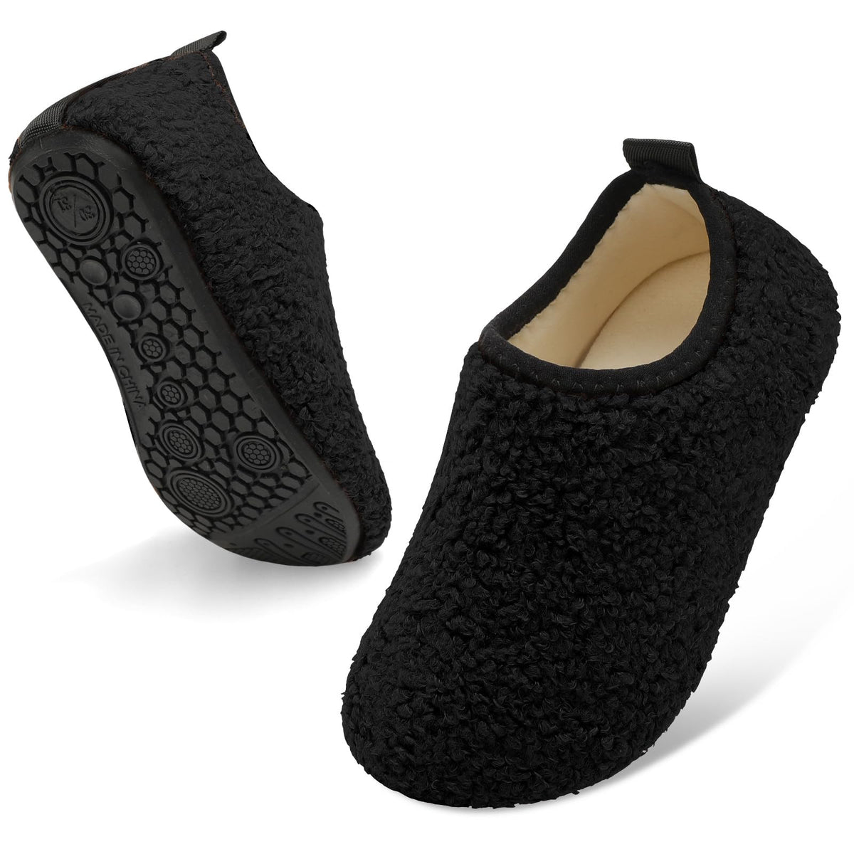 QFH Toddler Slippers Boys Girls Indoor Comfy Slippers Kids Barefoot Walking Shoes with Soft Velvet Lining Winter Warm Sock Shoes