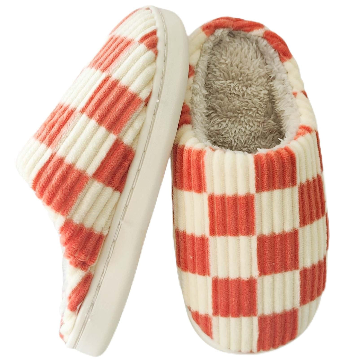 Kids Checkered Slippers for Girls and Boys, Cozy Corduroy Fuzzy House Shoes with Warm Fleece Lining, Soft Memory Foam Indoor Slip on Bedroom Loafers for Toddler Little Big Kid