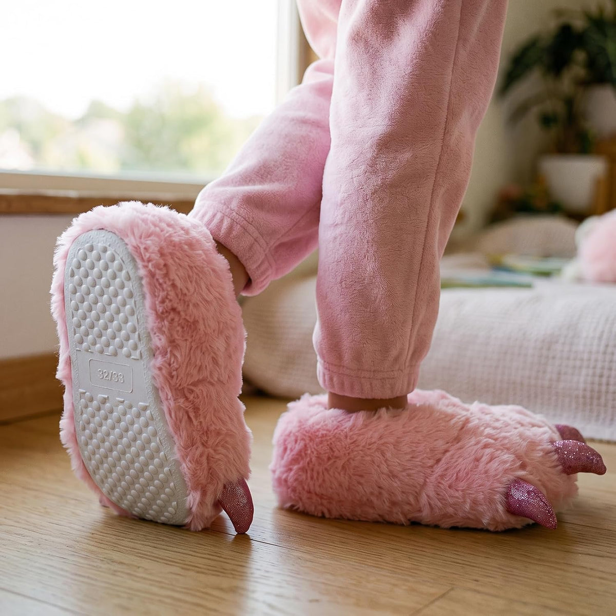 WateLves Boys Girls Full Wrapped Slippers Kids Plush Animal Paw Slippers