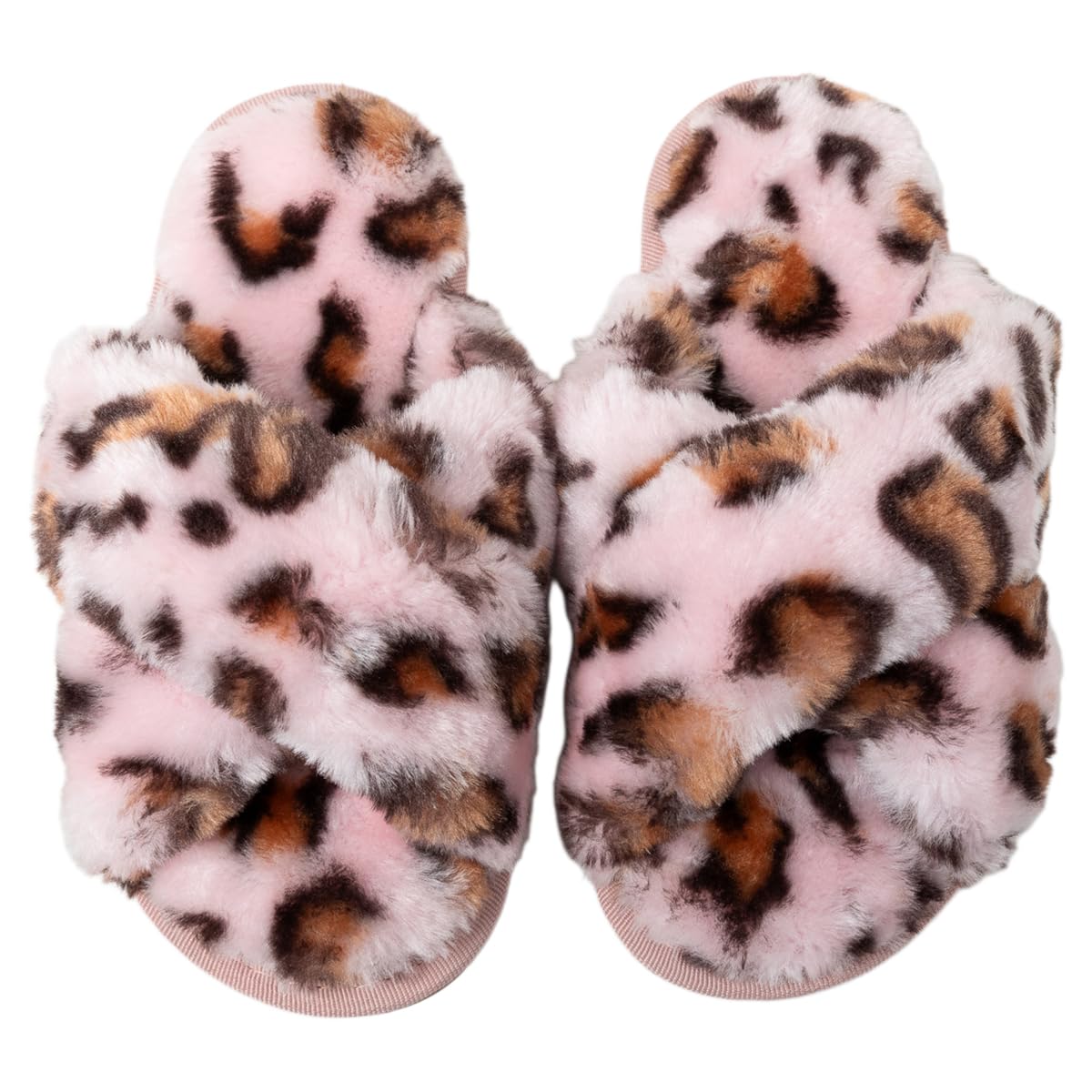 Enteer Girls Fluffy Slippers Memory Foam Soft Plush Cross Band House Shoes Indoor Outdoor Slip On