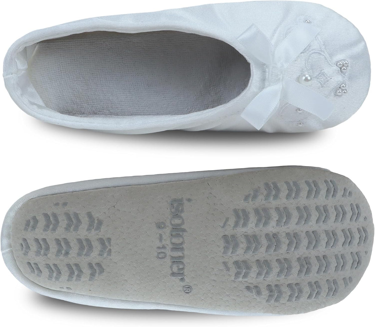isotoner Girl's Satin Ballerina with Embroidered Pearl