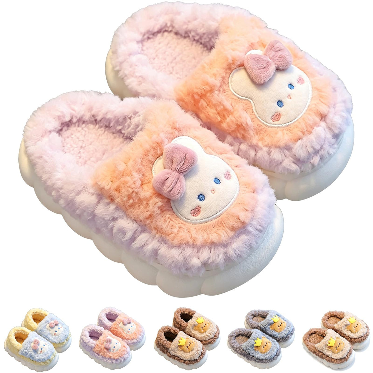 Winter Comfort Non Slip Warm Fuzzy Cute Cartoon Slippers for Kids Boy Gilrs