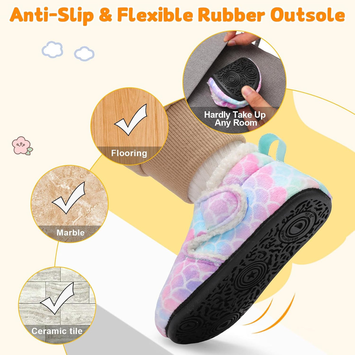 JOINFREE Toddler Slippers Boys Girls Adjustable House Shoes Barefoot Sock Shoes with Rubber Sole Baby Comfort Warm Indoor Outdoor Walking Shoe