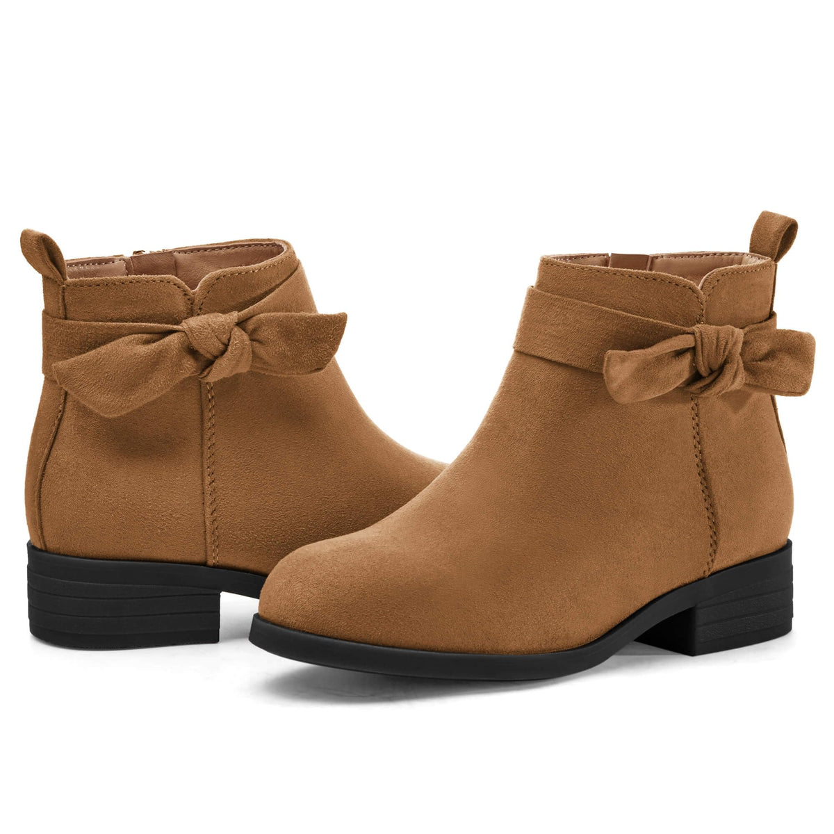 Coutgo Girls Toddler Bow knot Ankle Boots Low Chunky Heel Side Zipper Cute Dress Booties Little Big Kid