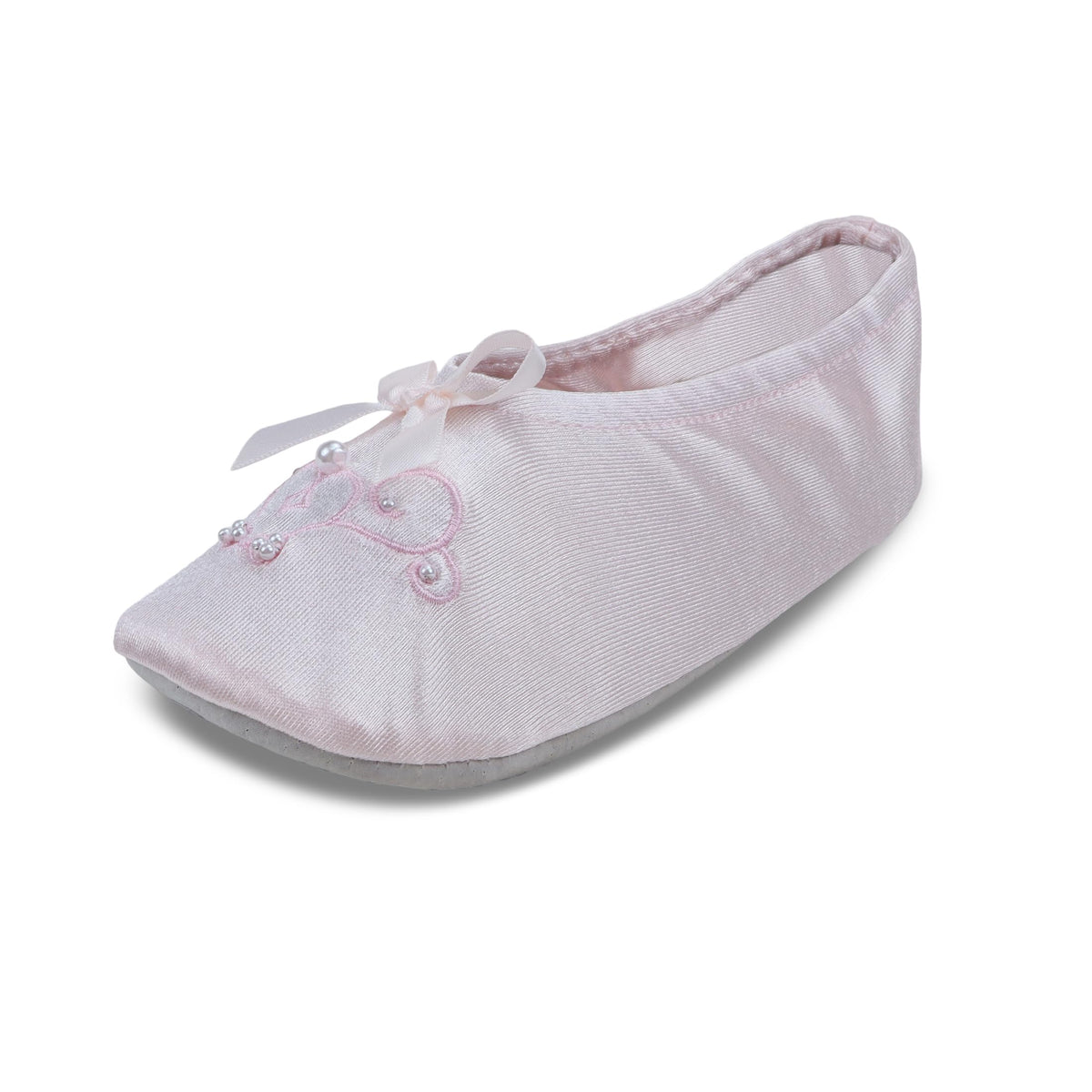isotoner Girl's Satin Ballerina with Embroidered Pearl