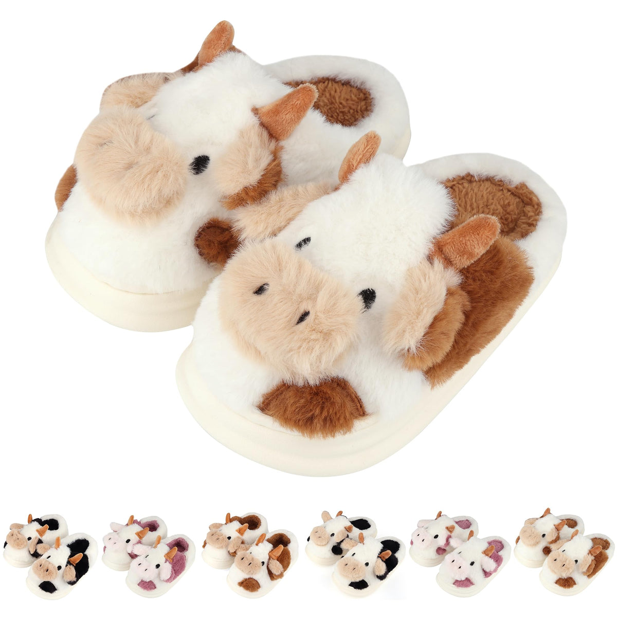 Kids Cow Slippers Toddler Boys Girls Soft Plush House Slippers Cute Animal Winter Comfy Warm Fuzzy Memory Foam Non-slip Indoor Outdoor Shoes