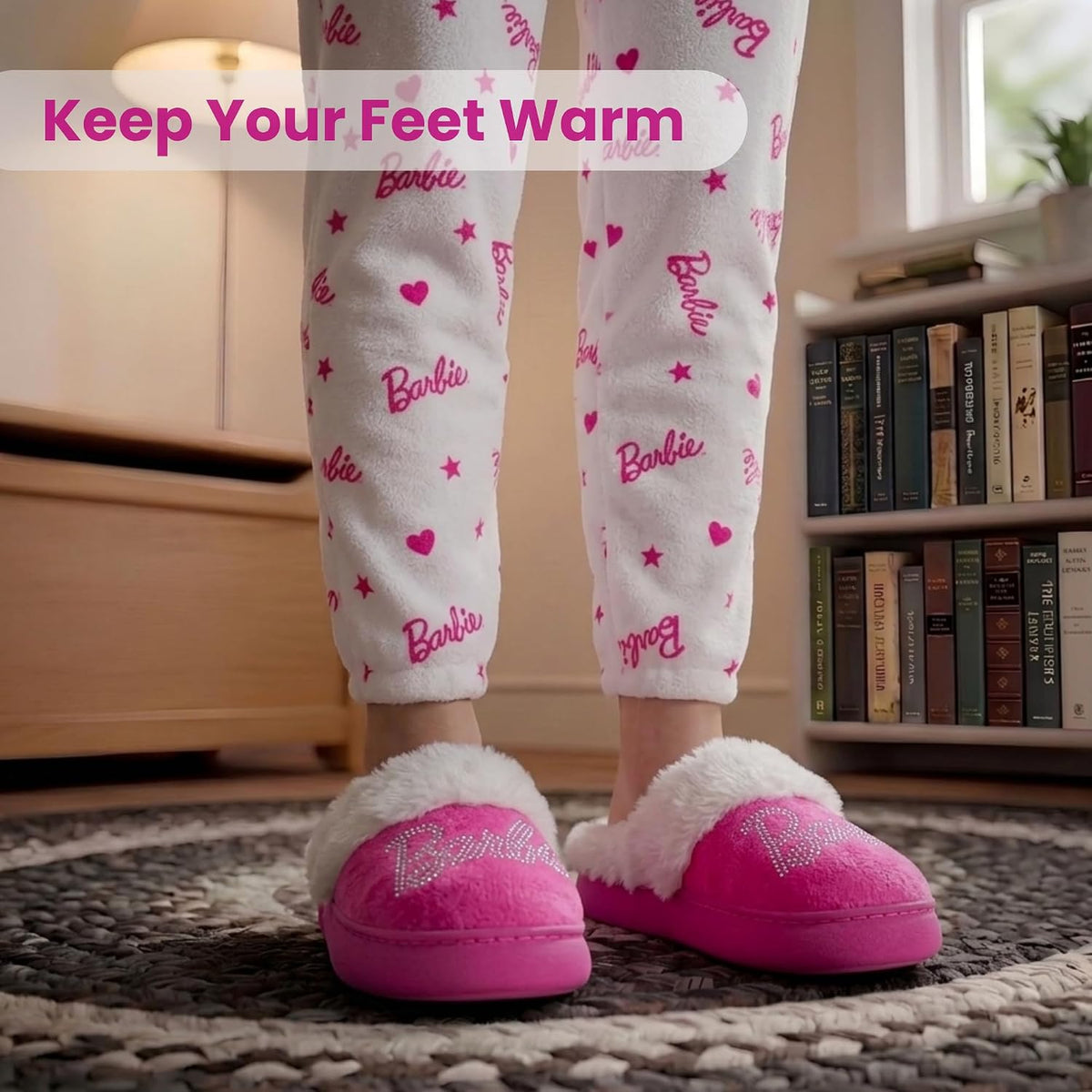 Barbie Girls Slippers Cozy Fuzzy Plush House Shoes Warm Indoor Slippers