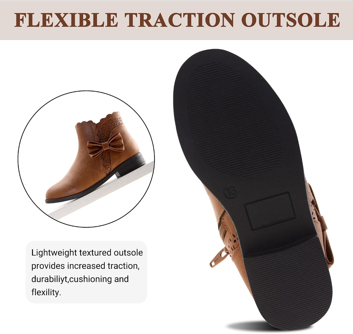LseLom Girls Ankle Boots Kids Ankle Booties Bow Side Zipper Low Heel Outdoor Warm Shoes for Little Kids/Big Kids