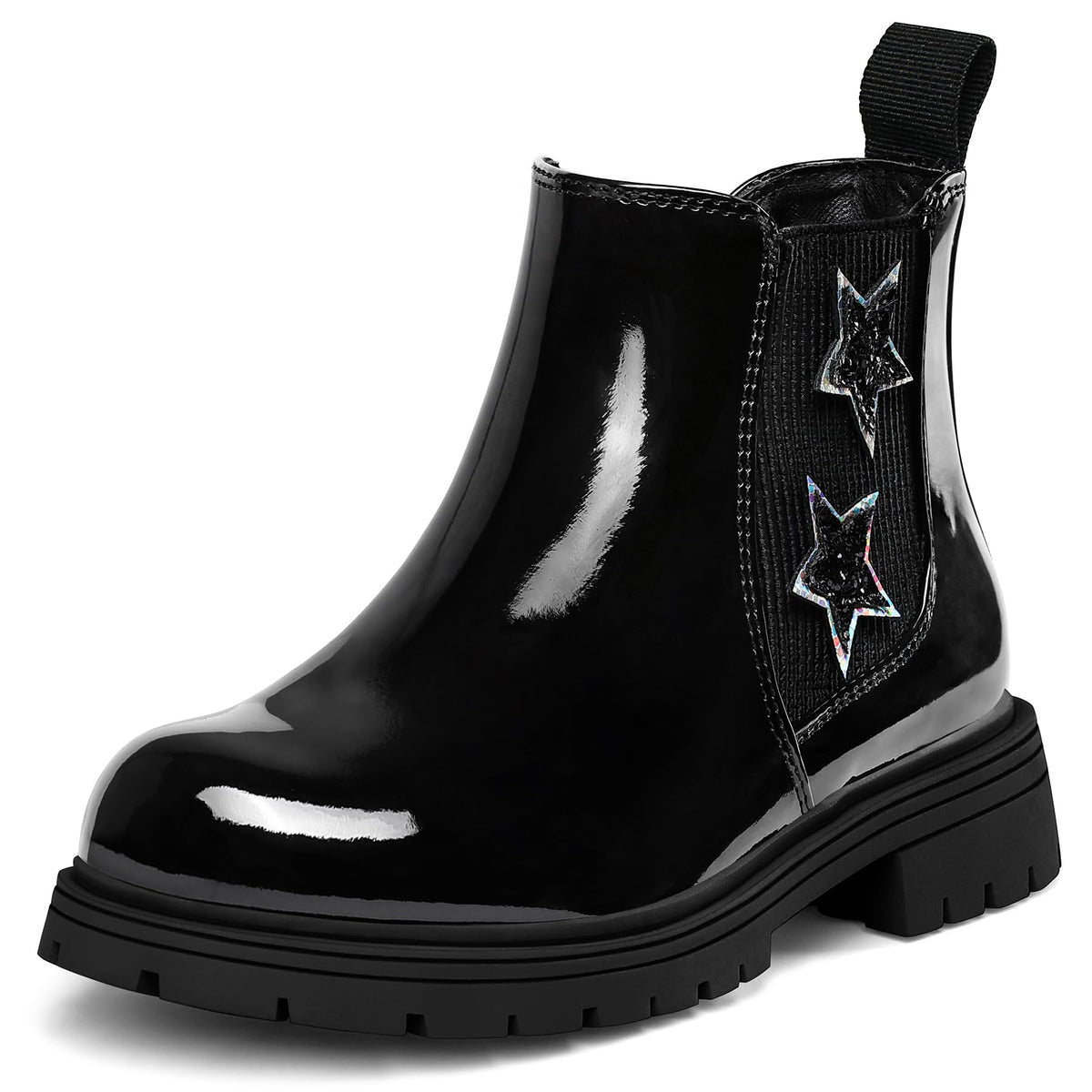 K KomForme Girl Glitter Ankle Boot Side Zipper Chelsea Booties Lug Sole