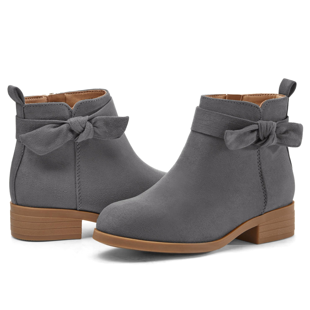 Coutgo Girls Toddler Bow knot Ankle Boots Low Chunky Heel Side Zipper Cute Dress Booties Little Big Kid