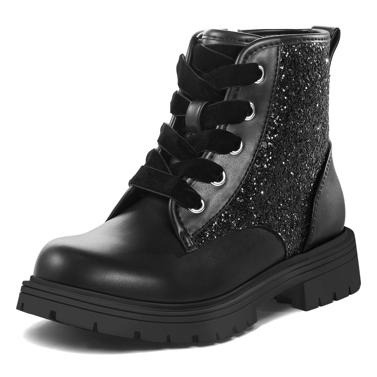 K KomForme Girls Glitter Ankle Boots Kid Combat Shoes With Side Zipper