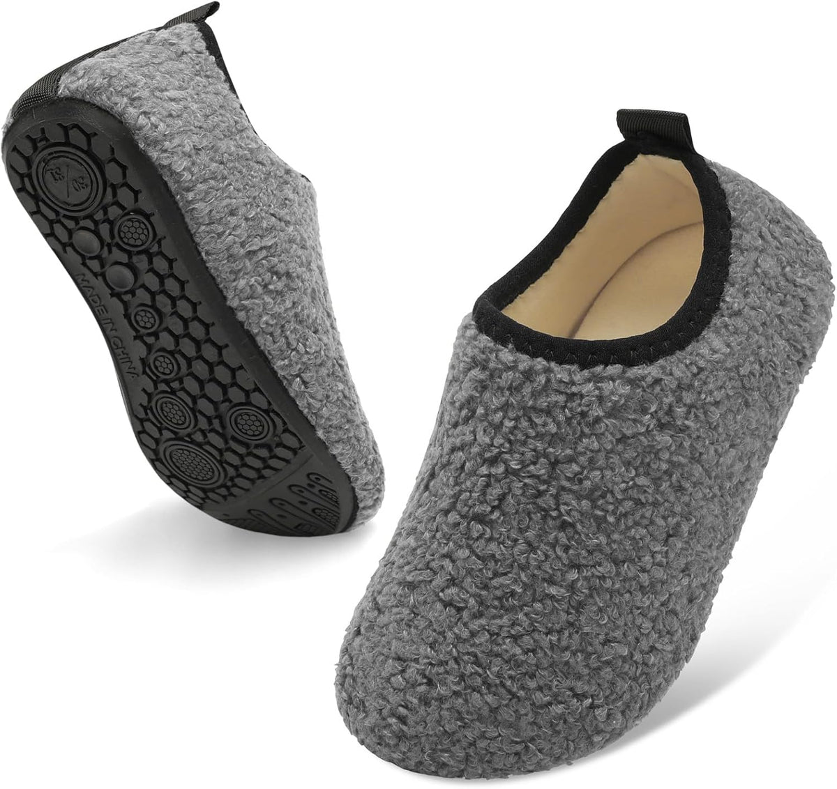 QFH Toddler Slippers Boys Girls Indoor Comfy Slippers Kids Barefoot Walking Shoes with Soft Velvet Lining Winter Warm Sock Shoes